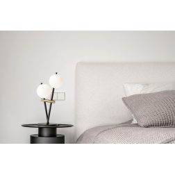 KIKA LAMPADA DA TAVOLO A 2 LUCI H39 CM IN METALLO NERO CON SFERE BIANCO LATTE DIMMERABILE LAMPADINE ATTACCO G9 2