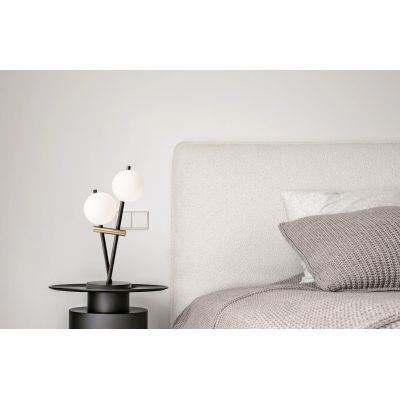 KIKA LAMPADA DA TAVOLO A 2 LUCI H39 CM IN METALLO NERO CON SFERE BIANCO LATTE DIMMERABILE LAMPADINE ATTACCO G9