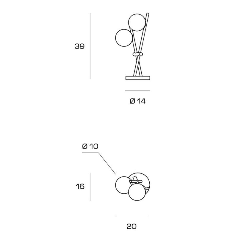 KIKA LAMPADA DA TAVOLO A 2 LUCI H39 CM IN METALLO NERO CON SFERE BIANCO LATTE DIMMERABILE LAMPADINE ATTACCO G9