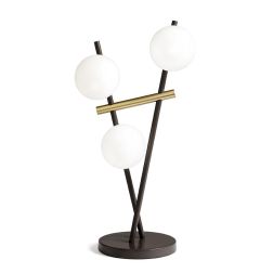 KIKA LAMPADA DA TAVOLO A 3 LUCI H52 CM IN METALLO NERO CON SFERE BIANCO LATTE DIMMERABILE LAMPADINE ATTACCO G9 2