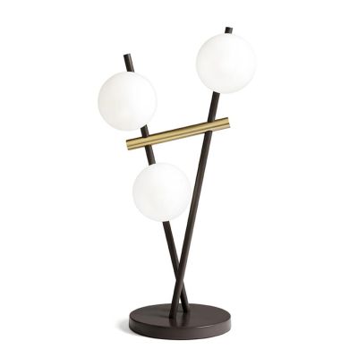 KIKA LAMPADA DA TAVOLO A 3 LUCI H52 CM IN METALLO NERO CON SFERE BIANCO LATTE DIMMERABILE LAMPADINE ATTACCO G9