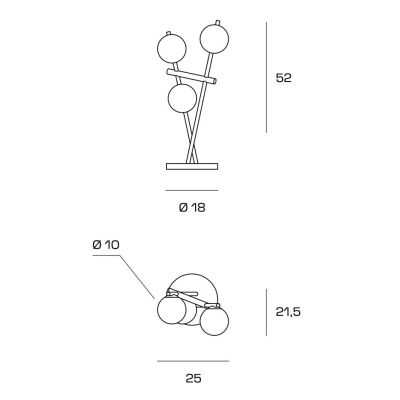 KIKA LAMPADA DA TAVOLO A 3 LUCI H52 CM IN METALLO NERO CON SFERE BIANCO LATTE DIMMERABILE LAMPADINE ATTACCO G9