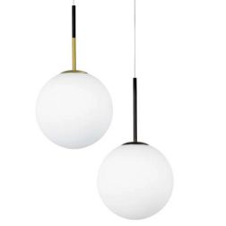 JUGEN SOSPENSIONE SINGOLA CON VETRO A SFERA BIANCO LATTE MONTATURA IN 2 COLORI MODERNA LAMPADINA E27