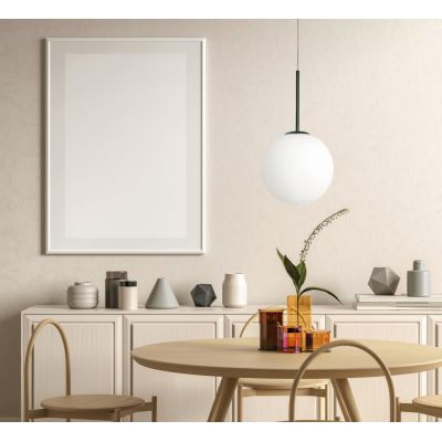 JUGEN SOSPENSIONE SINGOLA CON VETRO A SFERA BIANCO LATTE MONTATURA IN 2 COLORI MODERNA LAMPADINA E27