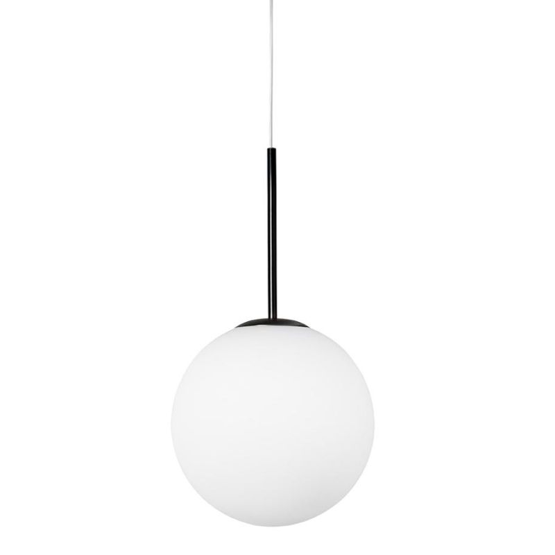 JUGEN SOSPENSIONE SINGOLA CON VETRO A SFERA BIANCO LATTE MONTATURA IN 2 COLORI MODERNA LAMPADINA E27