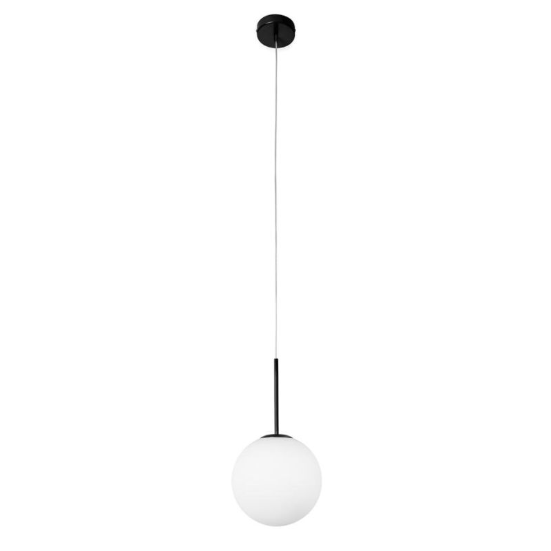 JUGEN SOSPENSIONE SINGOLA CON VETRO A SFERA BIANCO LATTE MONTATURA IN 2 COLORI MODERNA LAMPADINA E27