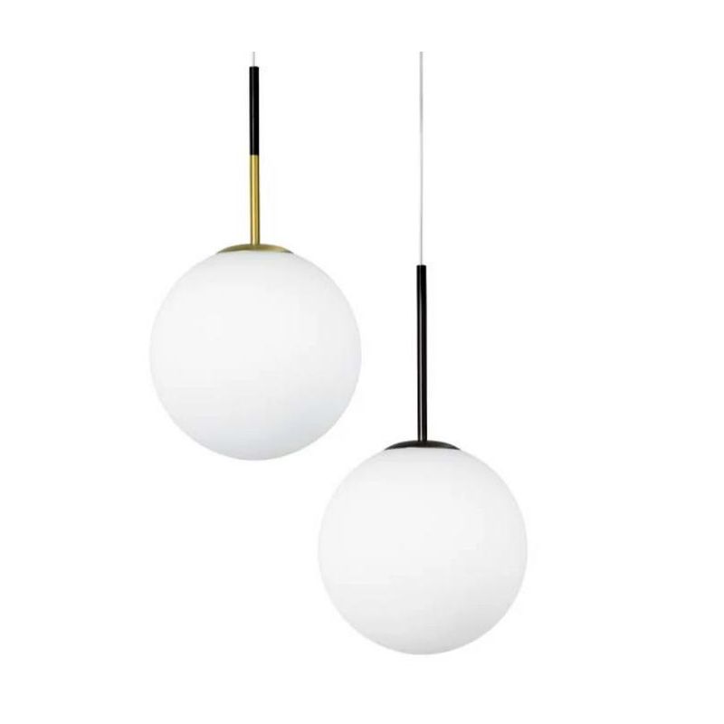 JUGEN SOSPENSIONE SINGOLA CON VETRO A SFERA BIANCO LATTE MONTATURA IN 2 COLORI MODERNA LAMPADINA E27