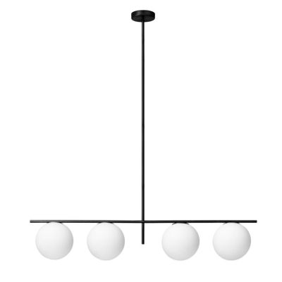 JUGEN SOSPENSIONE 4 LUCI CON VETRI A SFERA BIANCO LATTE MONTATURA IN 2 COLORI MODERNA LAMPADINE E27