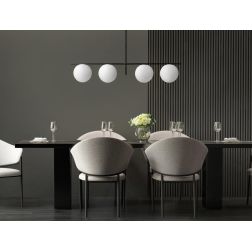 JUGEN SOSPENSIONE 4 LUCI CON VETRI A SFERA BIANCO LATTE MONTATURA IN 2 COLORI MODERNA LAMPADINE E27