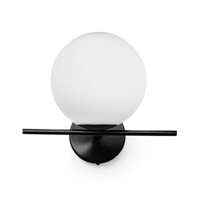 JUGEN APPLIQUE 1 LUCE ORO O NERA CON SFERA IN VETRO BIANCO LATTE MODERNA LAMPADINA E27
