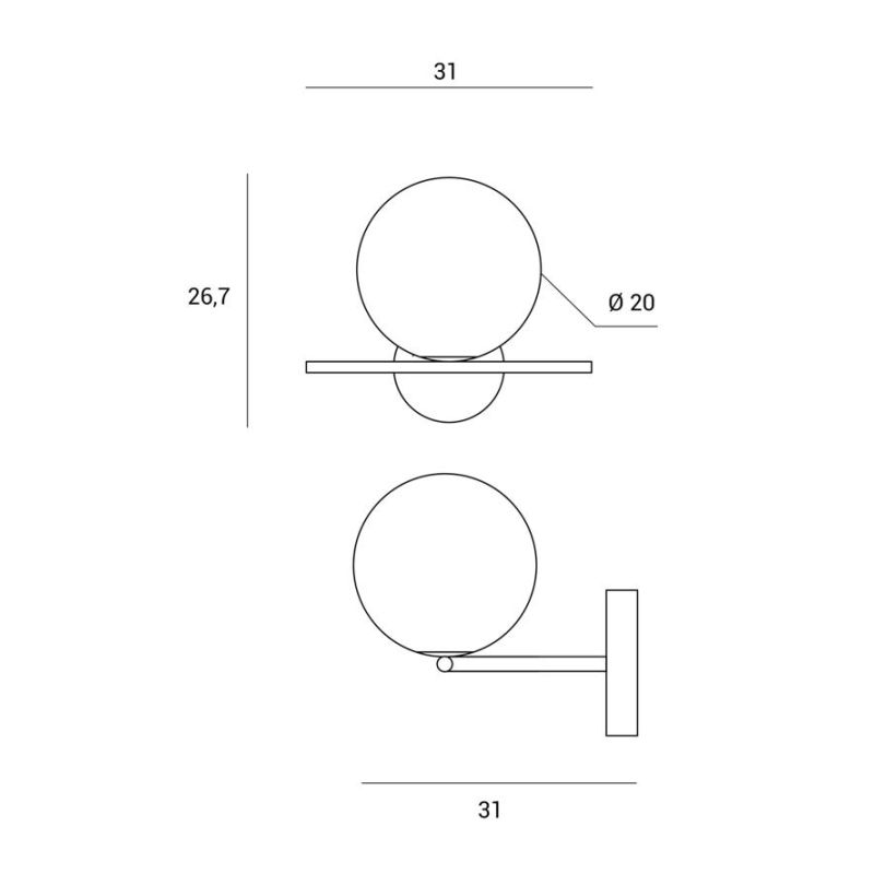 JUGEN APPLIQUE 1 LUCE ORO O NERA CON SFERA IN VETRO BIANCO LATTE MODERNA LAMPADINA E27