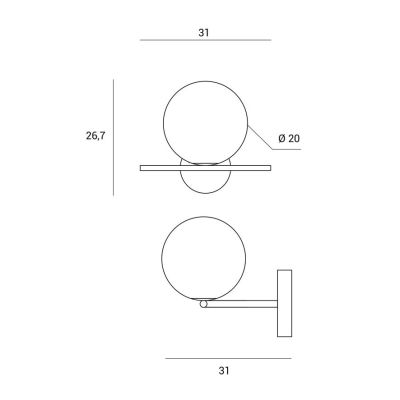 JUGEN APPLIQUE 1 LUCE ORO O NERA CON SFERA IN VETRO BIANCO LATTE MODERNA LAMPADINA E27