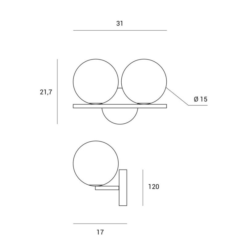 JUGEN APPLIQUE 2 LUCI ORO O NERA CON SFERE IN VETRO BIANCO LATTE MODERNA LAMPADINE E27