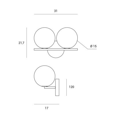JUGEN APPLIQUE 2 LUCI ORO O NERA CON SFERE IN VETRO BIANCO LATTE MODERNA LAMPADINE E27