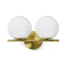 JUGEN APPLIQUE 2 LUCI ORO O NERA CON SFERE IN VETRO BIANCO LATTE MODERNA LAMPADINE E27
