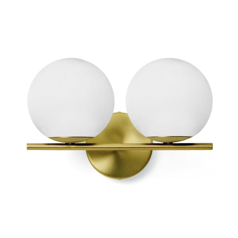JUGEN APPLIQUE 2 LUCI ORO O NERA CON SFERE IN VETRO BIANCO LATTE MODERNA LAMPADINE E27