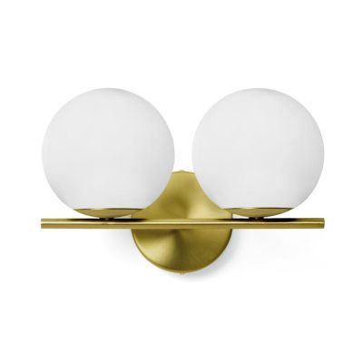 JUGEN APPLIQUE 2 LUCI ORO O NERA CON SFERE IN VETRO BIANCO LATTE MODERNA LAMPADINE E27