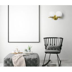 JUGEN APPLIQUE 2 LUCI ORO O NERA CON SFERE IN VETRO BIANCO LATTE MODERNA LAMPADINE E27 2