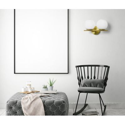 JUGEN APPLIQUE 2 LUCI ORO O NERA CON SFERE IN VETRO BIANCO LATTE MODERNA LAMPADINE E27