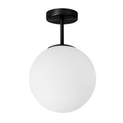 JUGEN PLAFONIERA METALLO ORO O NERA CON SFERA IN VETRO BIANCO LATTE MODERNA LAMPADINA E27 2