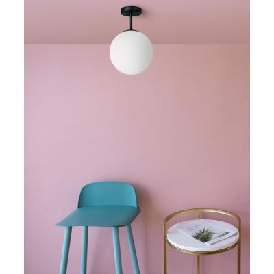 JUGEN PLAFONIERA METALLO ORO O NERA CON SFERA IN VETRO BIANCO LATTE MODERNA LAMPADINA E27