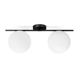 JUGEN PLAFONIERA 2 LUCI ORO O NERA CON SFERE IN VETRO BIANCO LATTE MODERNA LAMPADINE E27