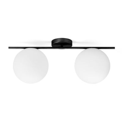 JUGEN PLAFONIERA 2 LUCI ORO O NERA CON SFERE IN VETRO BIANCO LATTE MODERNA LAMPADINE E27