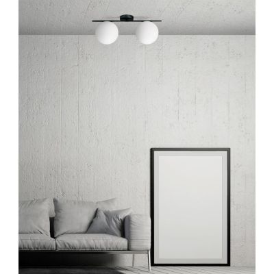 JUGEN PLAFONIERA 2 LUCI ORO O NERA CON SFERE IN VETRO BIANCO LATTE MODERNA LAMPADINE E27