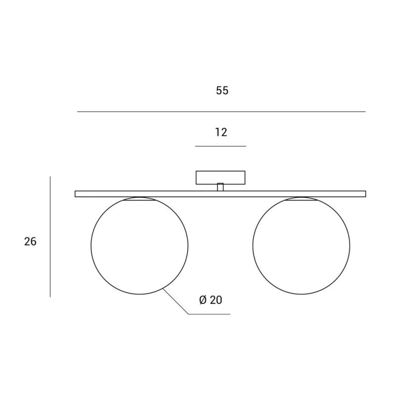JUGEN PLAFONIERA 2 LUCI ORO O NERA CON SFERE IN VETRO BIANCO LATTE MODERNA LAMPADINE E27