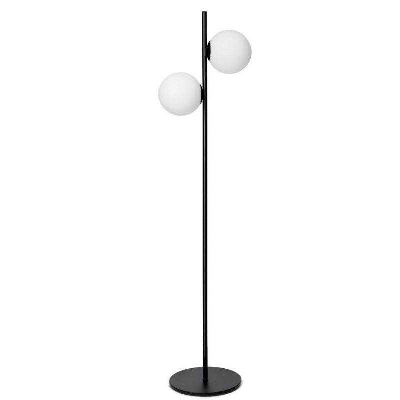 JUGEN PIANTANA 2 LUCI MODERNA ORO O NERA CON SFERE IN VETRO BIANCO LATTE MODERNA LAMPADINE E27