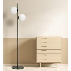JUGEN PIANTANA 2 LUCI MODERNA ORO O NERA CON SFERE IN VETRO BIANCO LATTE MODERNA LAMPADINE E27 2