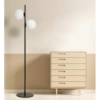 JUGEN PIANTANA 2 LUCI MODERNA ORO O NERA CON SFERE IN VETRO BIANCO LATTE MODERNA LAMPADINE E27