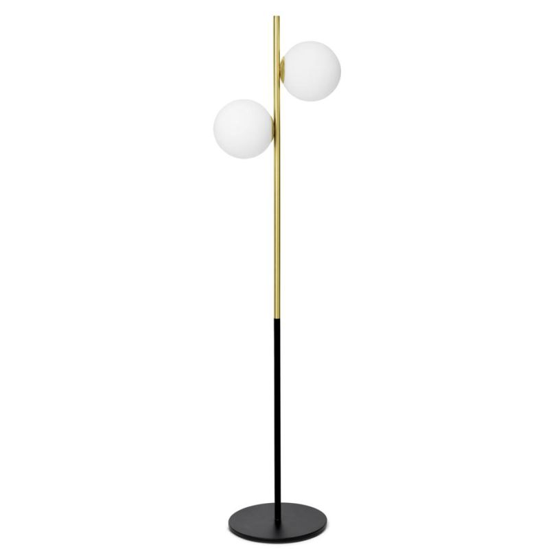 JUGEN PIANTANA 2 LUCI MODERNA ORO CON SFERE IN VETRO BIANCO LATTE MODERNA LAMPADINE E27