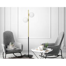 JUGEN PIANTANA 2 LUCI MODERNA ORO O NERA CON SFERE IN VETRO BIANCO LATTE MODERNA LAMPADINE E27