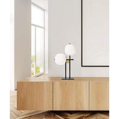 LINGOTTO LAMPADA DA TAVOLO 2 LUCI NERA - ORO H45 CM CON DIFFUSORI IN VETRO DIMMERABILE LAMPADINE ATTACCO G9