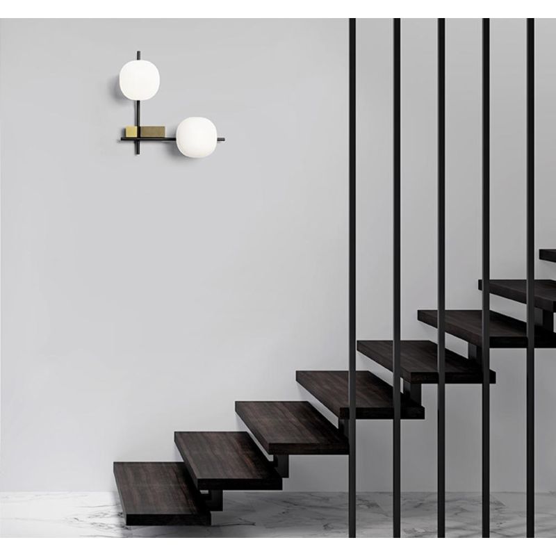 LINGOTTO APPLIQUE A 2 LUCI METALLO NERO - ORO CON DIFFUSORI IN VETRO LAMPADINE ATTACCO G9