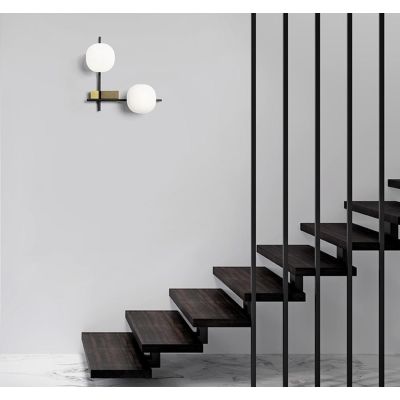 LINGOTTO APPLIQUE A 2 LUCI METALLO NERO - ORO CON DIFFUSORI IN VETRO LAMPADINE ATTACCO G9