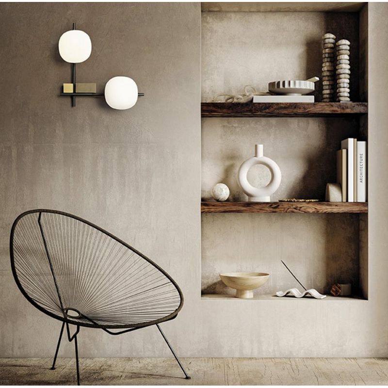 LINGOTTO APPLIQUE A 2 LUCI METALLO NERO - ORO CON DIFFUSORI IN VETRO LAMPADINE ATTACCO G9