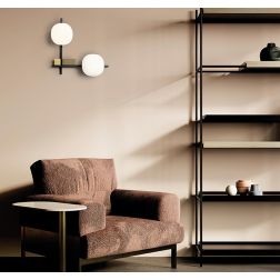 LINGOTTO APPLIQUE A 2 LUCI METALLO NERO - ORO CON DIFFUSORI IN VETRO LAMPADINE ATTACCO G9