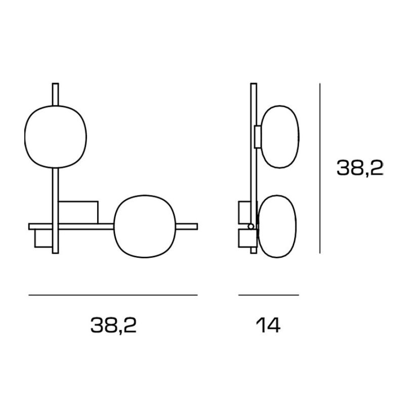 LINGOTTO APPLIQUE A 2 LUCI METALLO NERO - ORO CON DIFFUSORI IN VETRO LAMPADINE ATTACCO G9