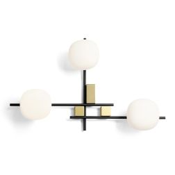 LINGOTTO APPLIQUE A 3 LUCI METALLO NERO - ORO CON DIFFUSORI IN VETRO LAMPADINE ATTACCO G9 2