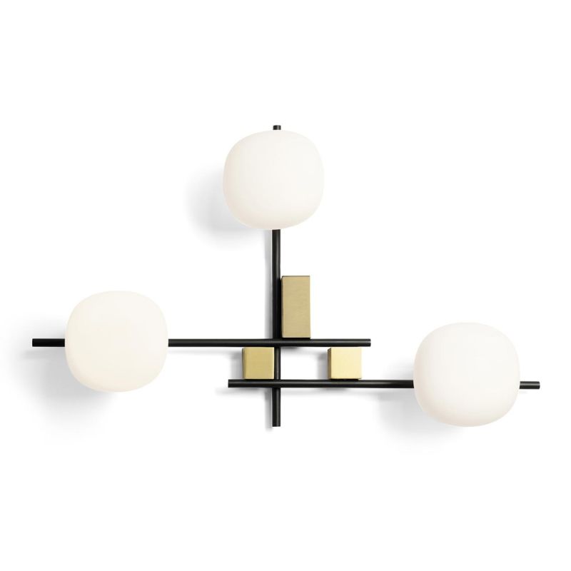 LINGOTTO APPLIQUE A 3 LUCI METALLO NERO - ORO CON DIFFUSORI IN VETRO LAMPADINE ATTACCO G9