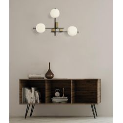 LINGOTTO APPLIQUE A 3 LUCI METALLO NERO - ORO CON DIFFUSORI IN VETRO LAMPADINE ATTACCO G9