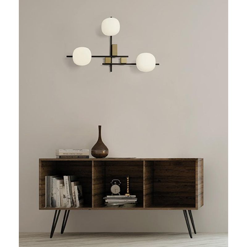 LINGOTTO APPLIQUE A 3 LUCI METALLO NERO - ORO CON DIFFUSORI IN VETRO LAMPADINE ATTACCO G9