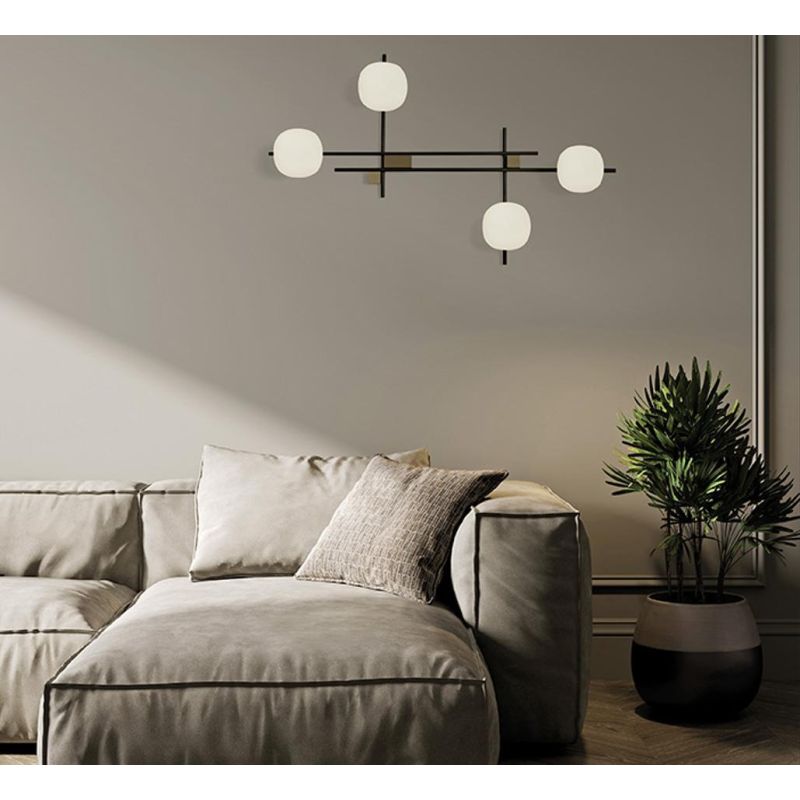 LINGOTTO APPLIQUE A 4 LUCI METALLO NERO - ORO CON DIFFUSORI IN VETRO LAMPADINE ATTACCO G9