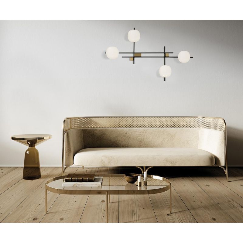 LINGOTTO APPLIQUE A 4 LUCI METALLO NERO - ORO CON DIFFUSORI IN VETRO LAMPADINE ATTACCO G9
