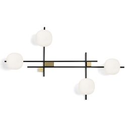 LINGOTTO APPLIQUE A 4 LUCI METALLO NERO - ORO CON DIFFUSORI IN VETRO LAMPADINE ATTACCO G9 2