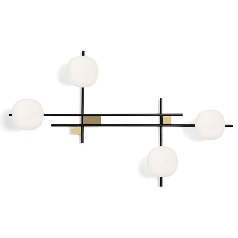 LINGOTTO APPLIQUE A 4 LUCI METALLO NERO - ORO CON DIFFUSORI IN VETRO LAMPADINE ATTACCO G9
