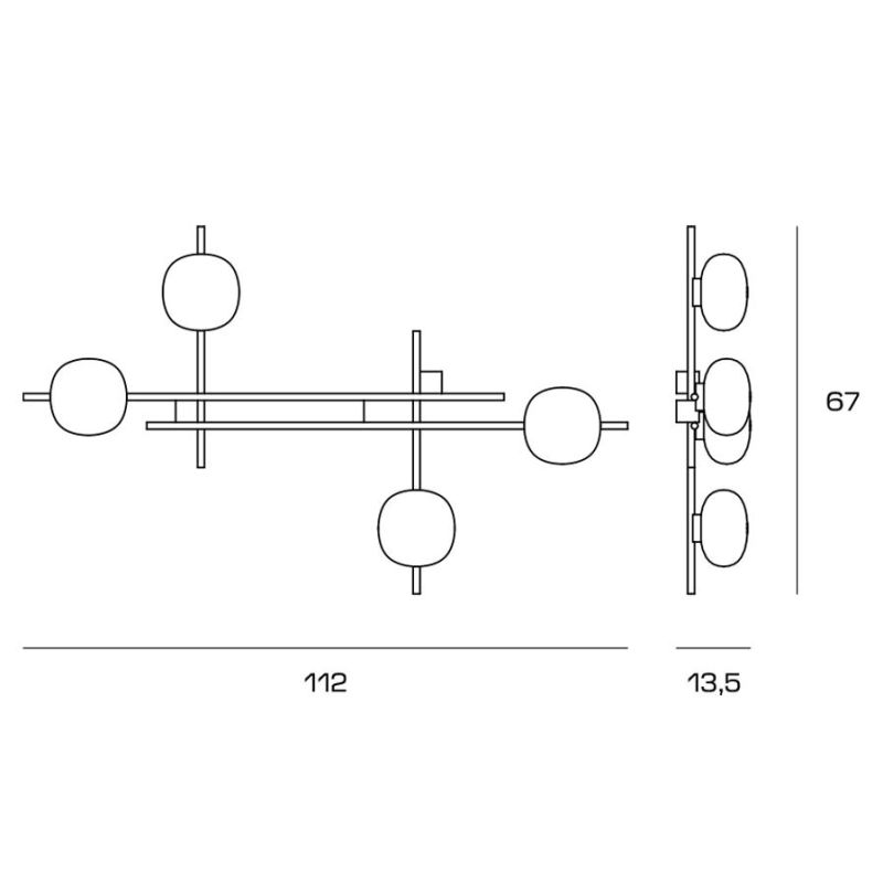 LINGOTTO APPLIQUE A 4 LUCI METALLO NERO - ORO CON DIFFUSORI IN VETRO LAMPADINE ATTACCO G9