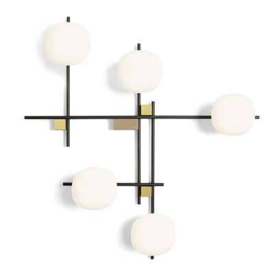 LINGOTTO PLAFONIERA APPLIQUE A 5 LUCI METALLO NERO - ORO CON DIFFUSORI IN VETRO LAMPADINE ATTACCO G9